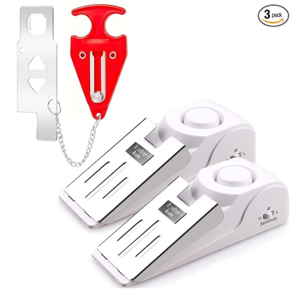 Bundle of New Home Security Devices Door Stop Alarm and Portable Door Lock